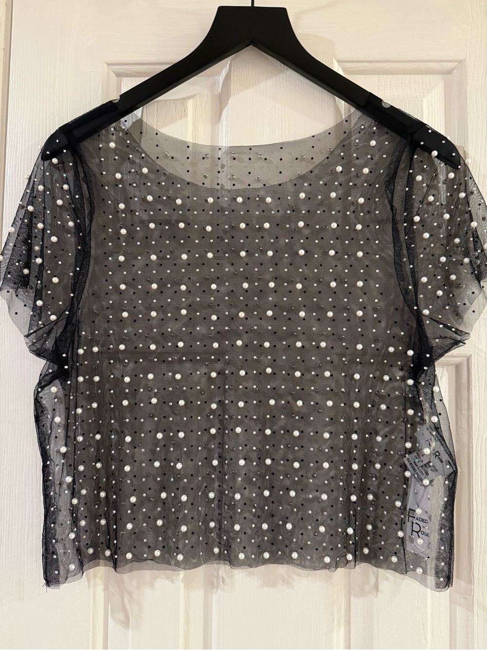 Pearl Dot Sheer Black Short Sleeve Blouse